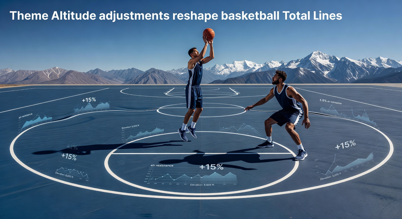 Basketball court at high-altitude mountain venue showing players in action under clear skies
