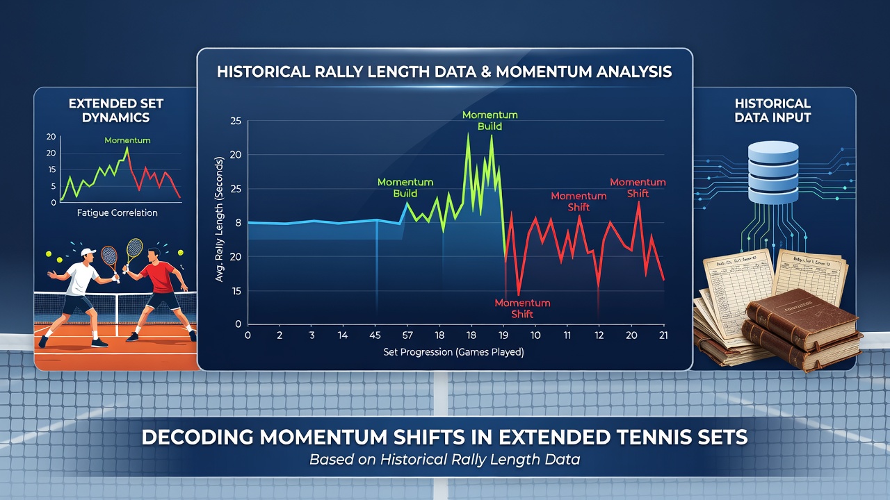 Detailed chart overlay showing rally length trends during a prolonged tennis set with momentum indicators
