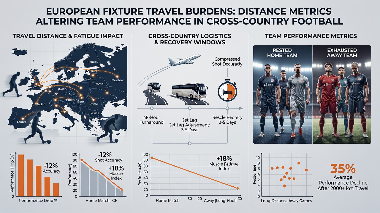 Infographic showing distance metrics and performance changes for European football teams