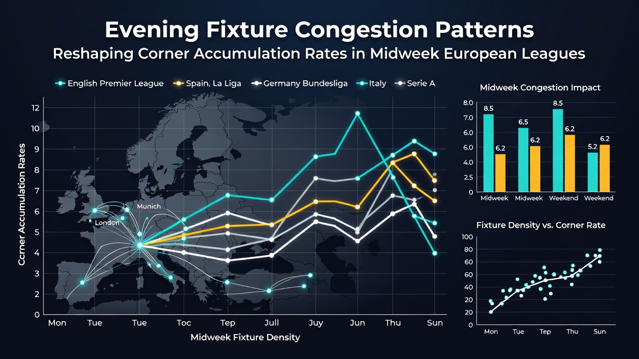 Statistical charts displaying corner accumulation trends in congested European midweek fixtures