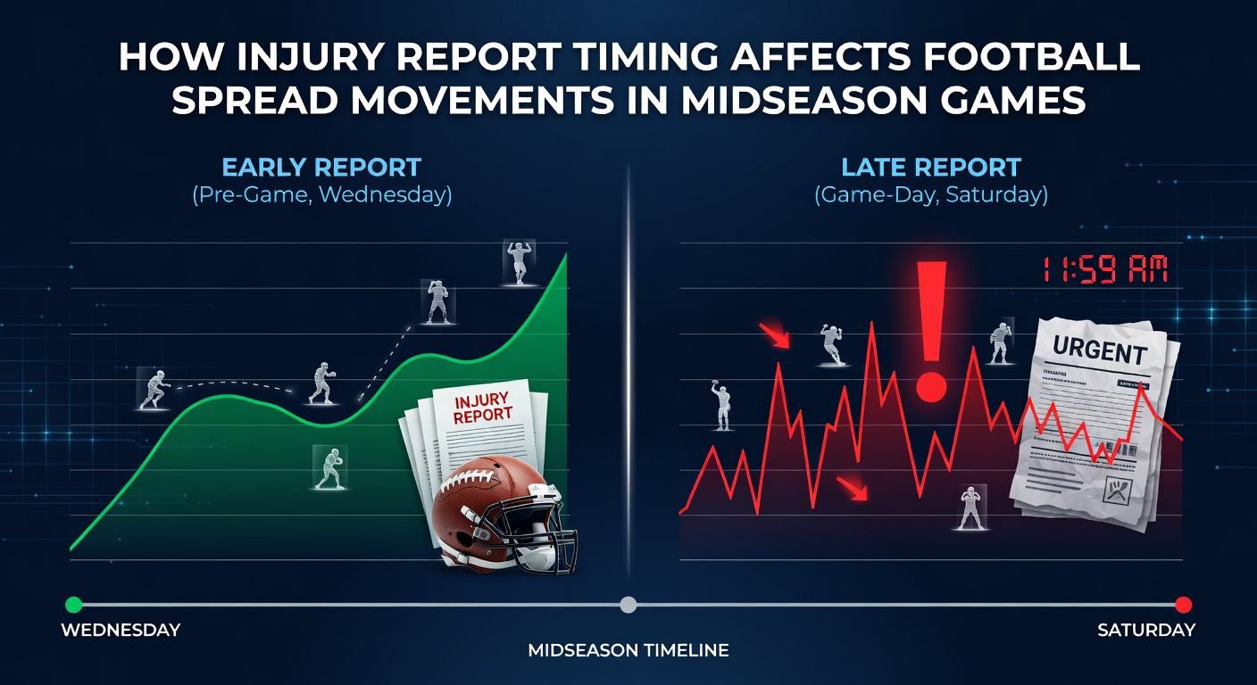 NFL injury report documents and betting line charts showing spread adjustments during midseason weeks