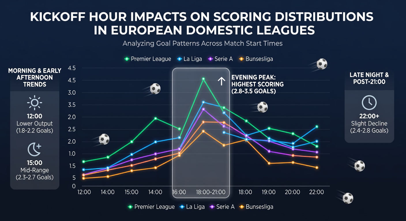 Scoring patterns by kickoff time in European leagues chart showing goal distributions across different start hours