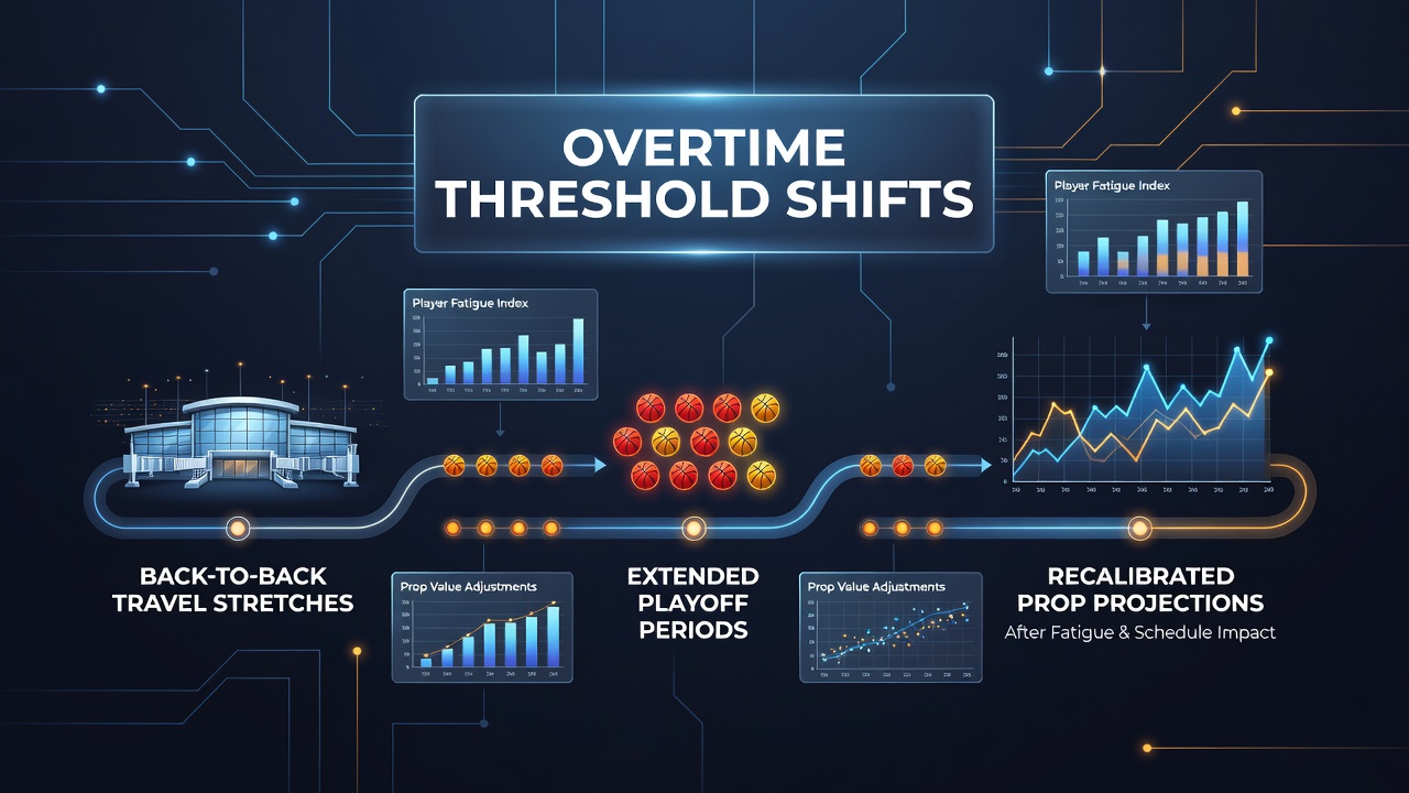 NBA playoff overtime analysis chart showing threshold adjustments during extended series and travel fatigue periods
