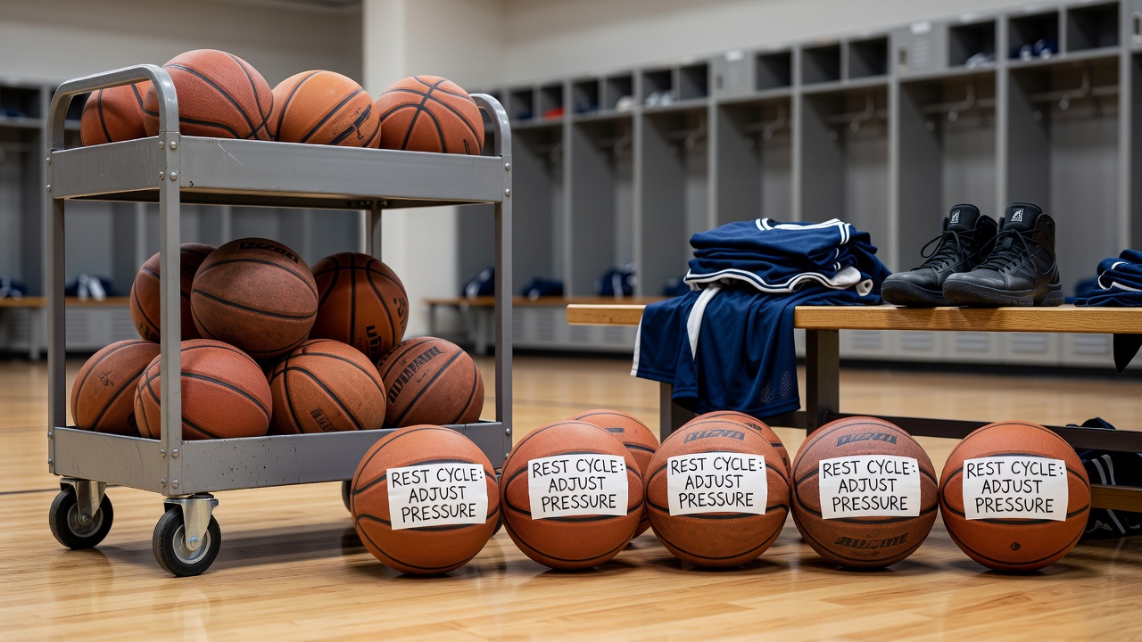 NBA players resting during a multi-game road trip with visible fatigue indicators on the bench