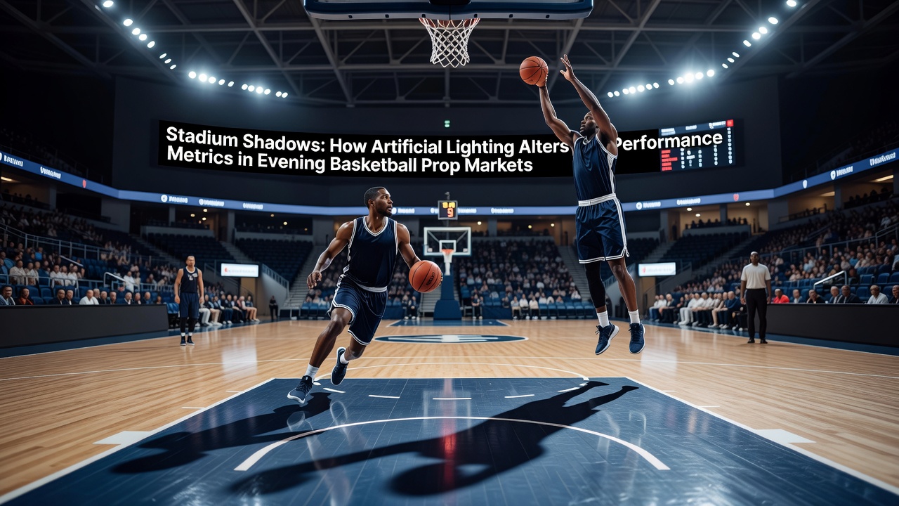 Basketball arena under artificial LED lighting during an evening game showing court shadows and player positioning