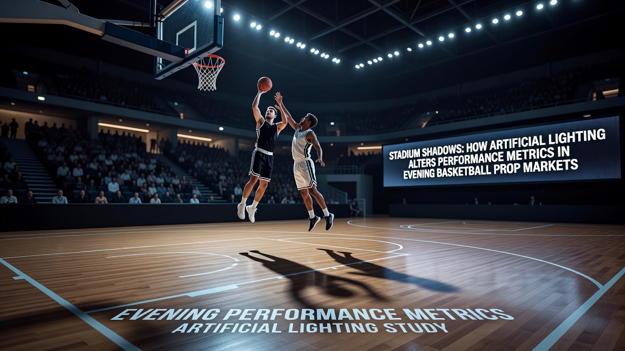 Close-up view of basketball players adjusting to overhead arena lights and shadow patterns on the court
