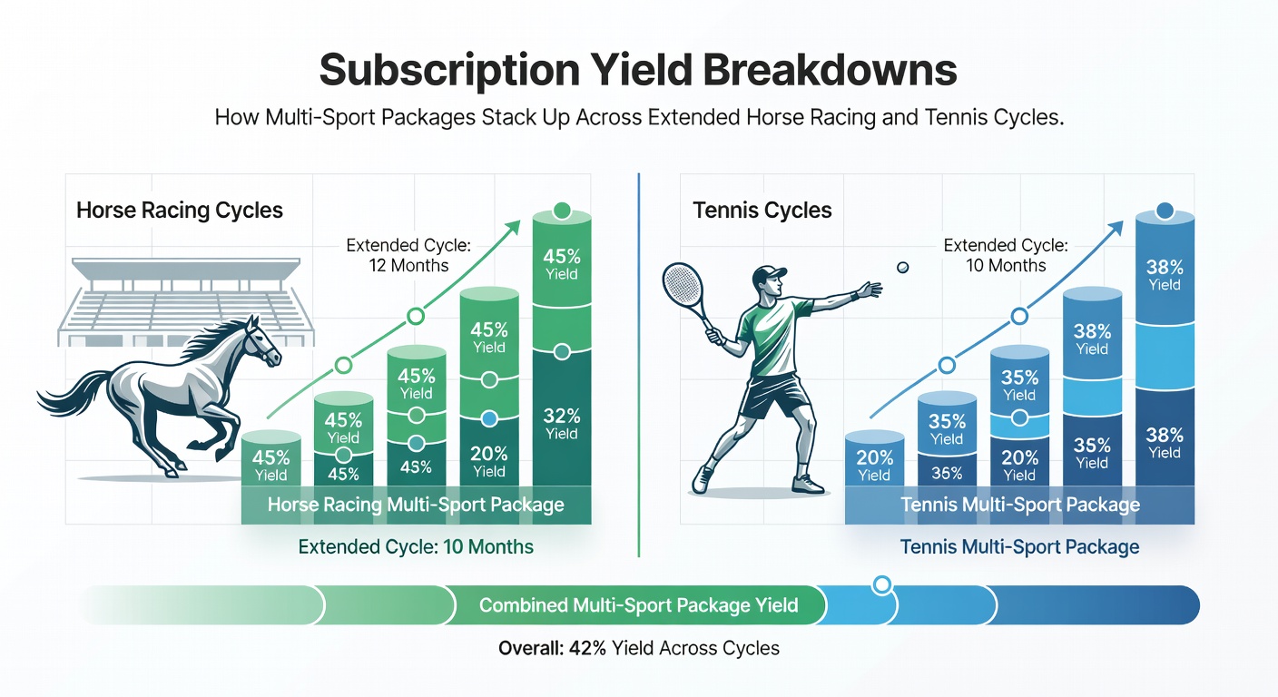 Chart comparing multi-sport subscription yields for horse racing and tennis over 2025-2026 cycles