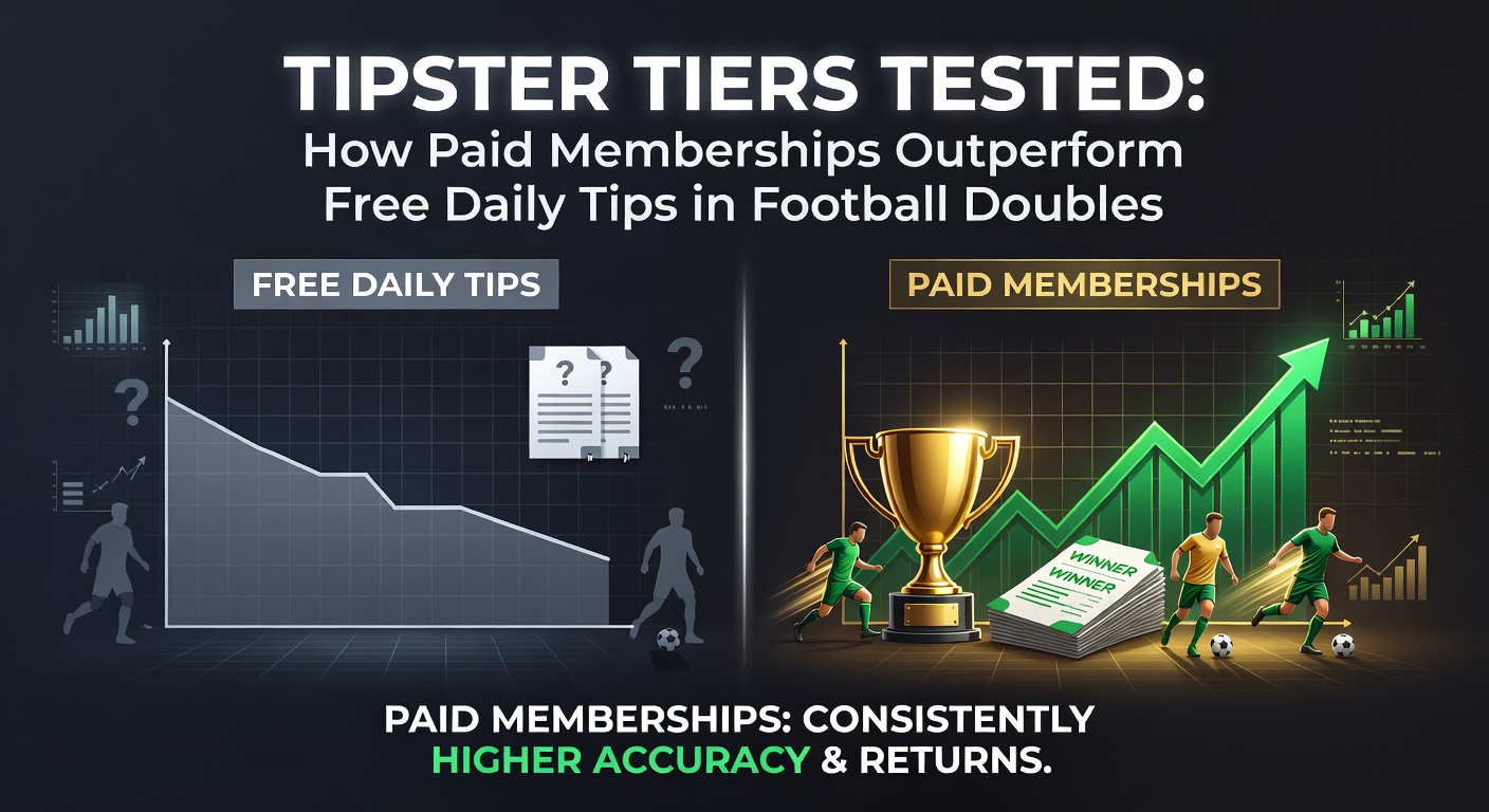 Line graph comparing strike rates of paid versus free tipster selections in football doubles over a 24-month period, highlighting consistent outperformance by premium tiers