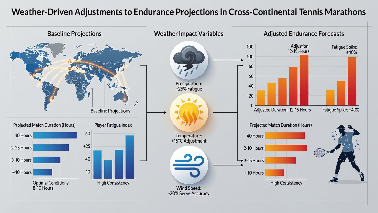 Weather monitoring equipment and tennis court conditions during endurance-focused analysis